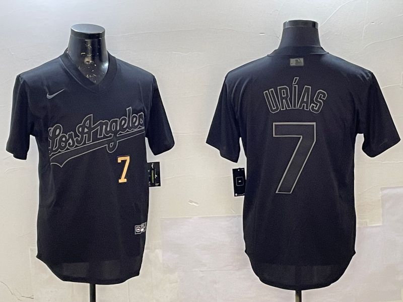 Men Los Angeles Dodgers 7 Urias Black Throwback Game 2025 Nike MLB Jersey style 02256